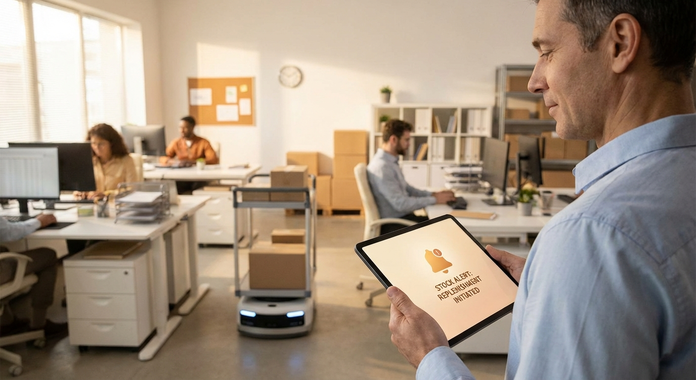 Warehouse workers using AI assistance