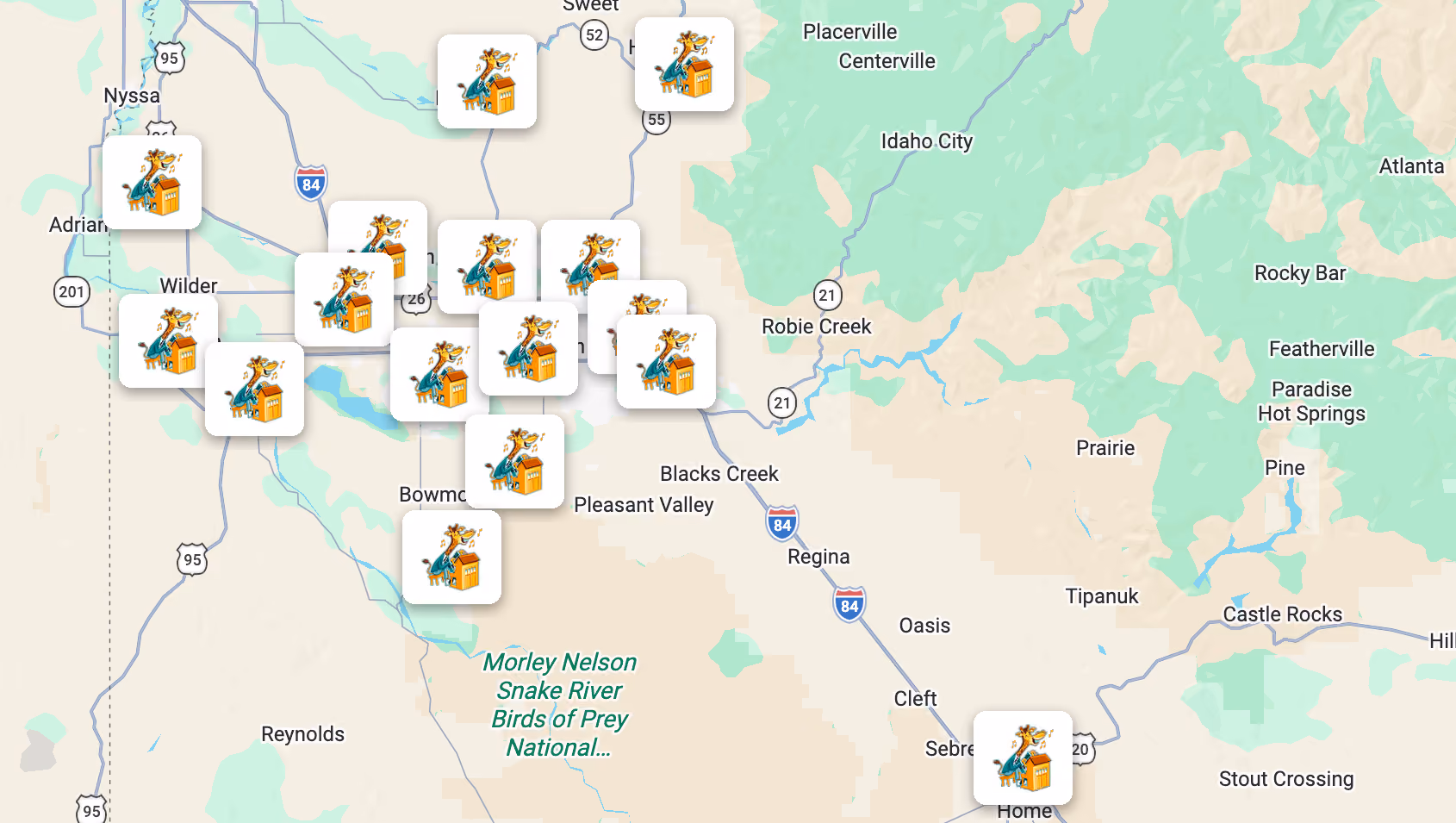 Map of Boise Treasure Valley service area locations