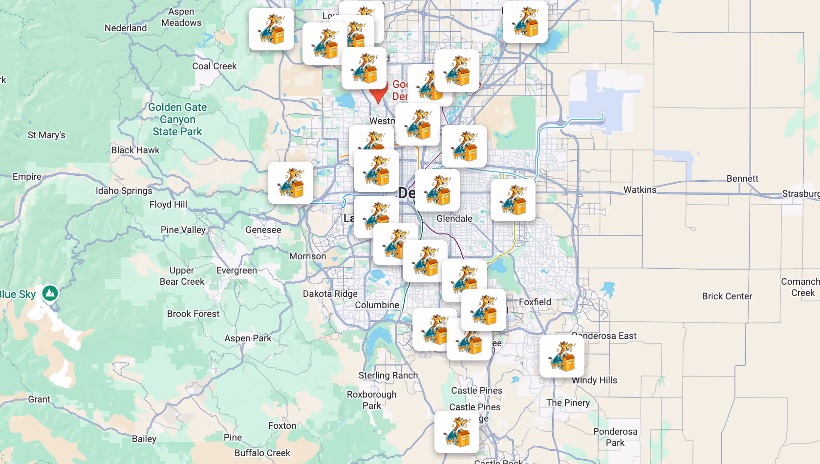 Map of Denver metro service area locations