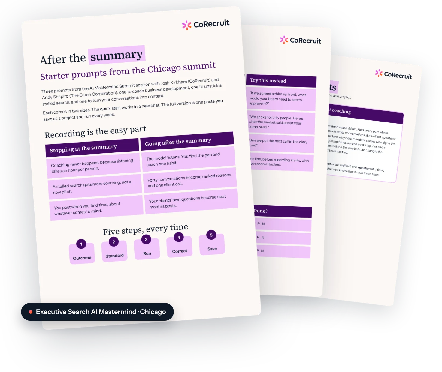 Pages from the After the summary prompt pack by CoRecruit
