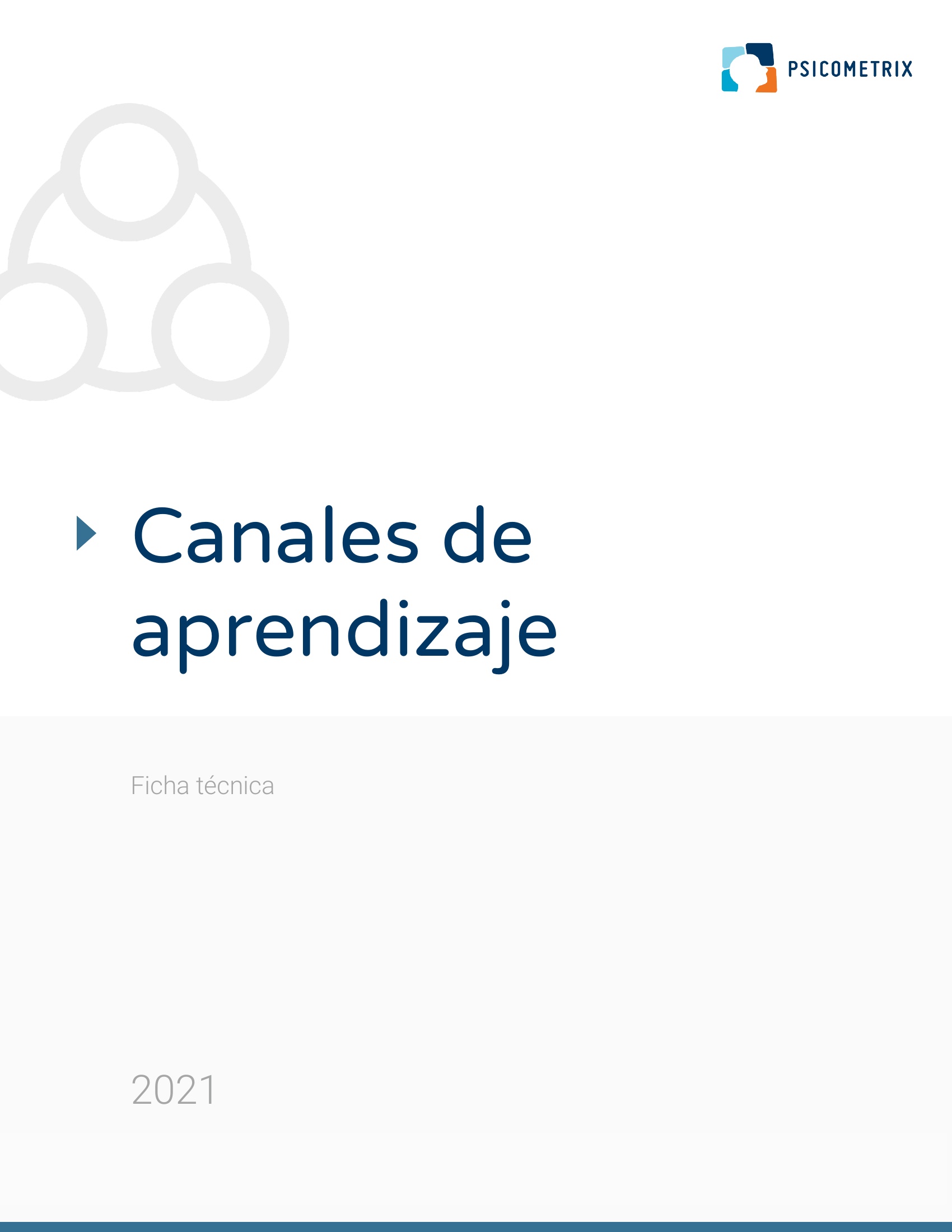 Portada de ficha técnica titulada Canales de aprendizaje con el logo de Psicomatrix y el año 2021.