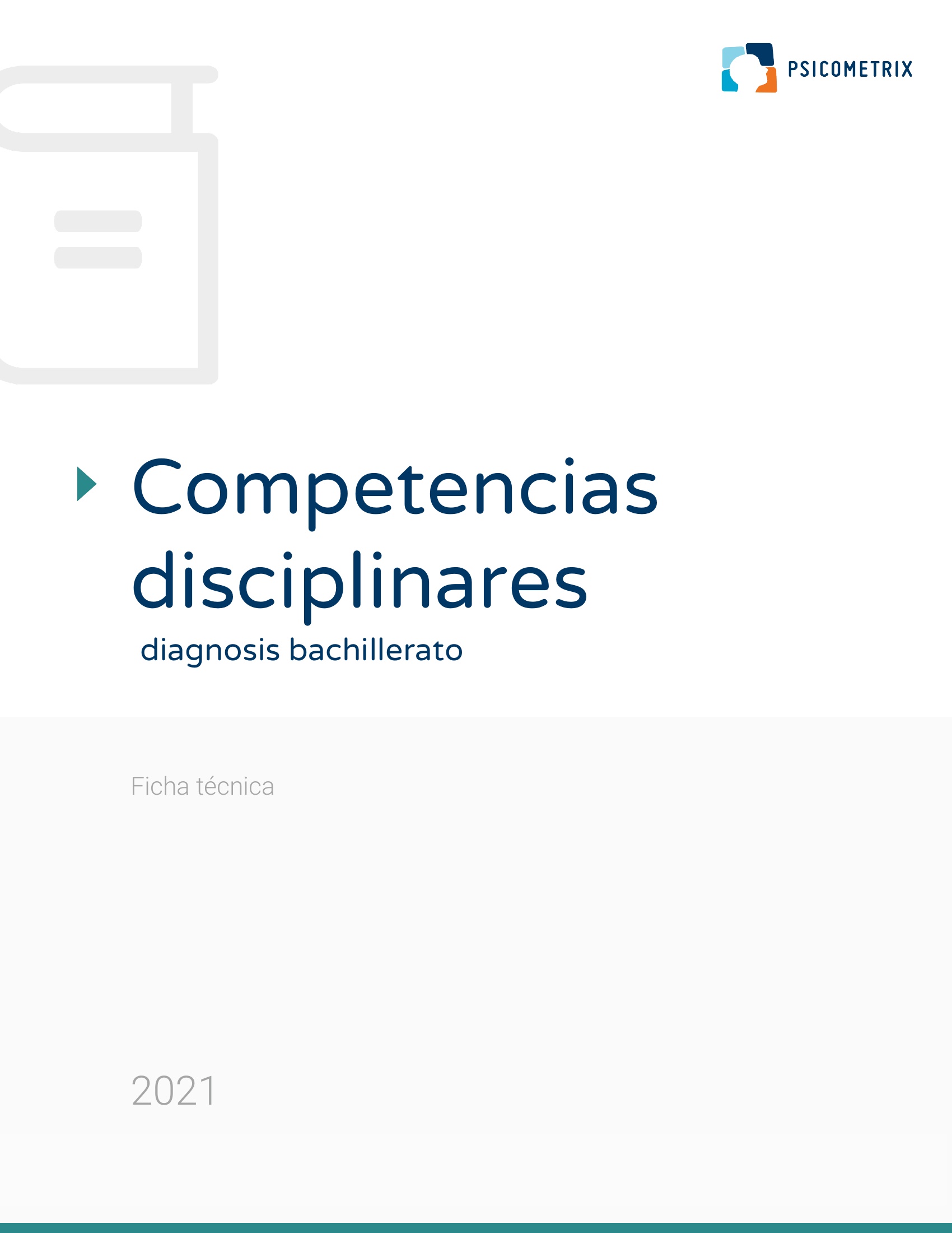 Portada de ficha técnica titulada Competencias disciplinares para diagnóstico de bachillerato, con el logo de Psicométrix.