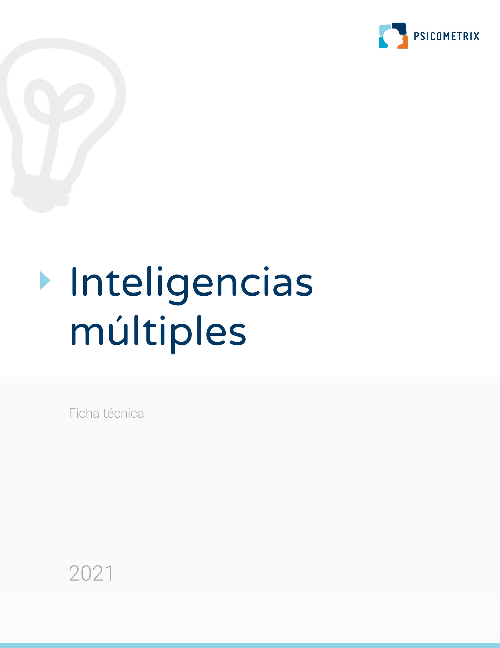Portada de ficha técnica titulada Inteligencias múltiples con logo de Psicometrics en la esquina superior derecha.