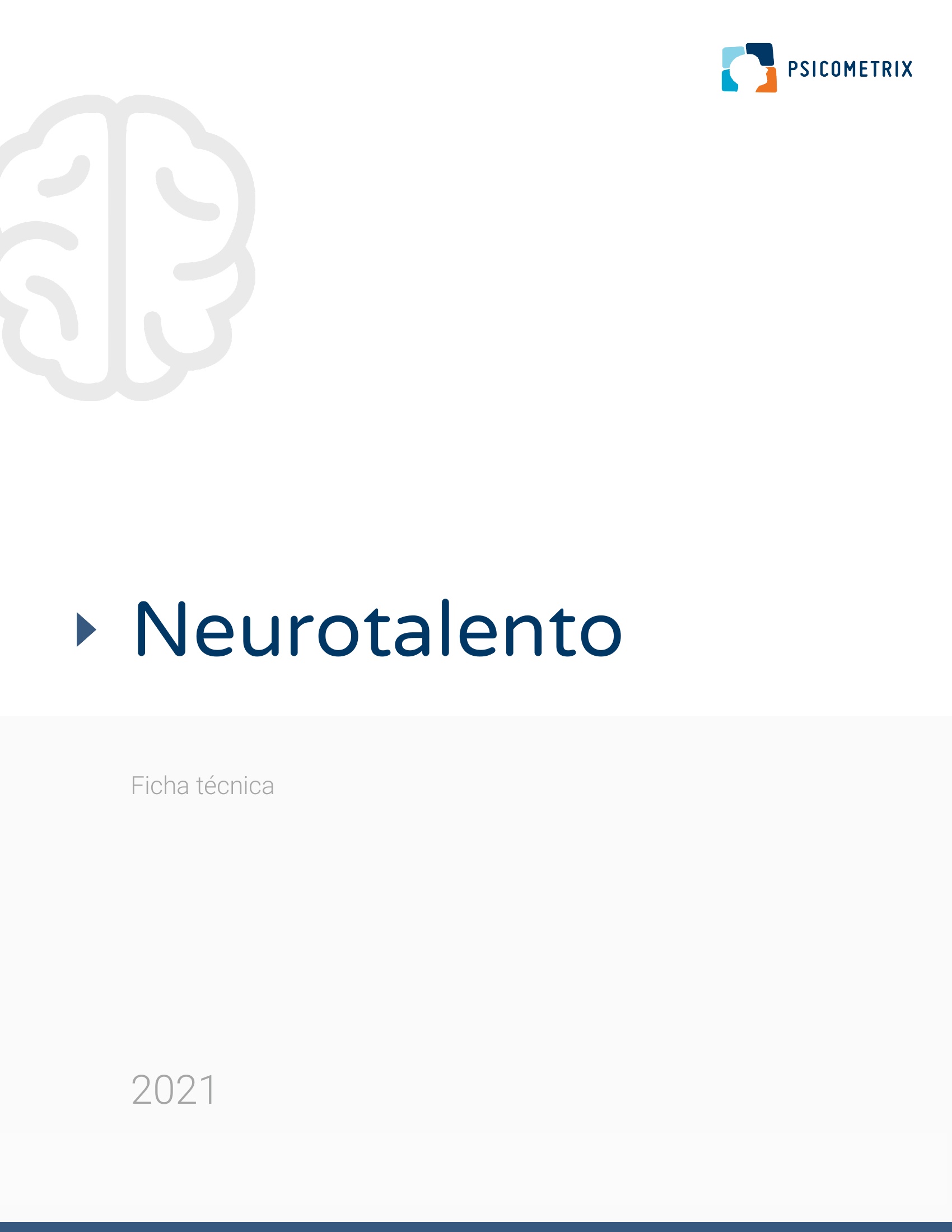 Portada de ficha técnica titulada Neurotalento de Psicometrix con logo y año 2021.