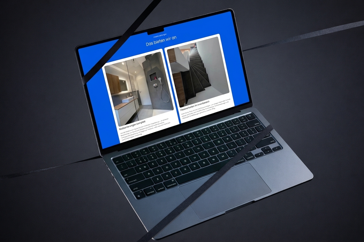 Leistungsübersicht der Fliesen-Design-Funk-Website mit Badsanierung und Fliesenarbeiten