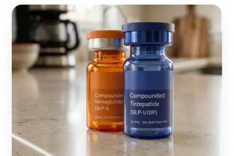 Compounded GLP-1 medication vials prepared for a personalized plan