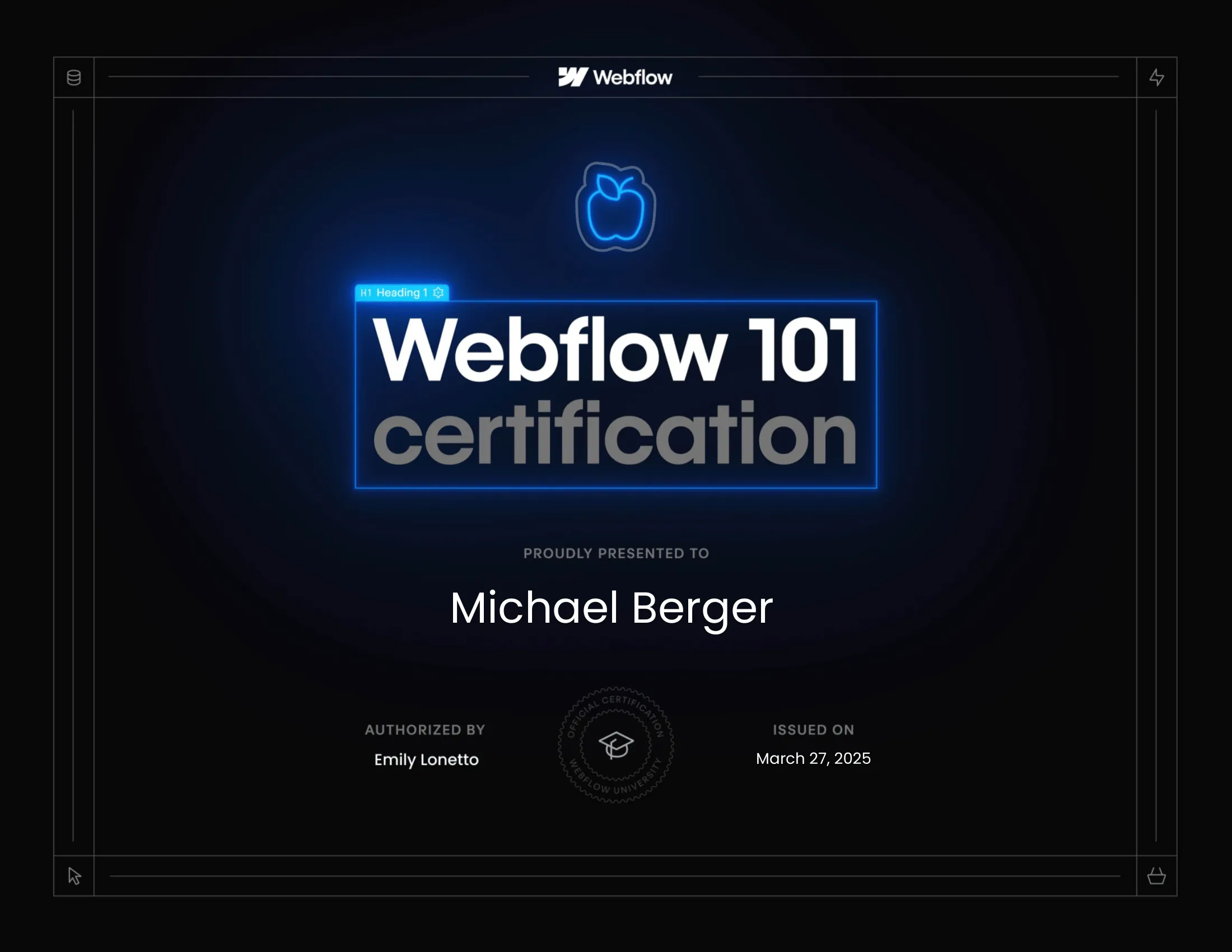 Webflow 101 Certification Michael Berger