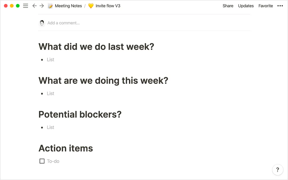Notion meeting notes screenshot