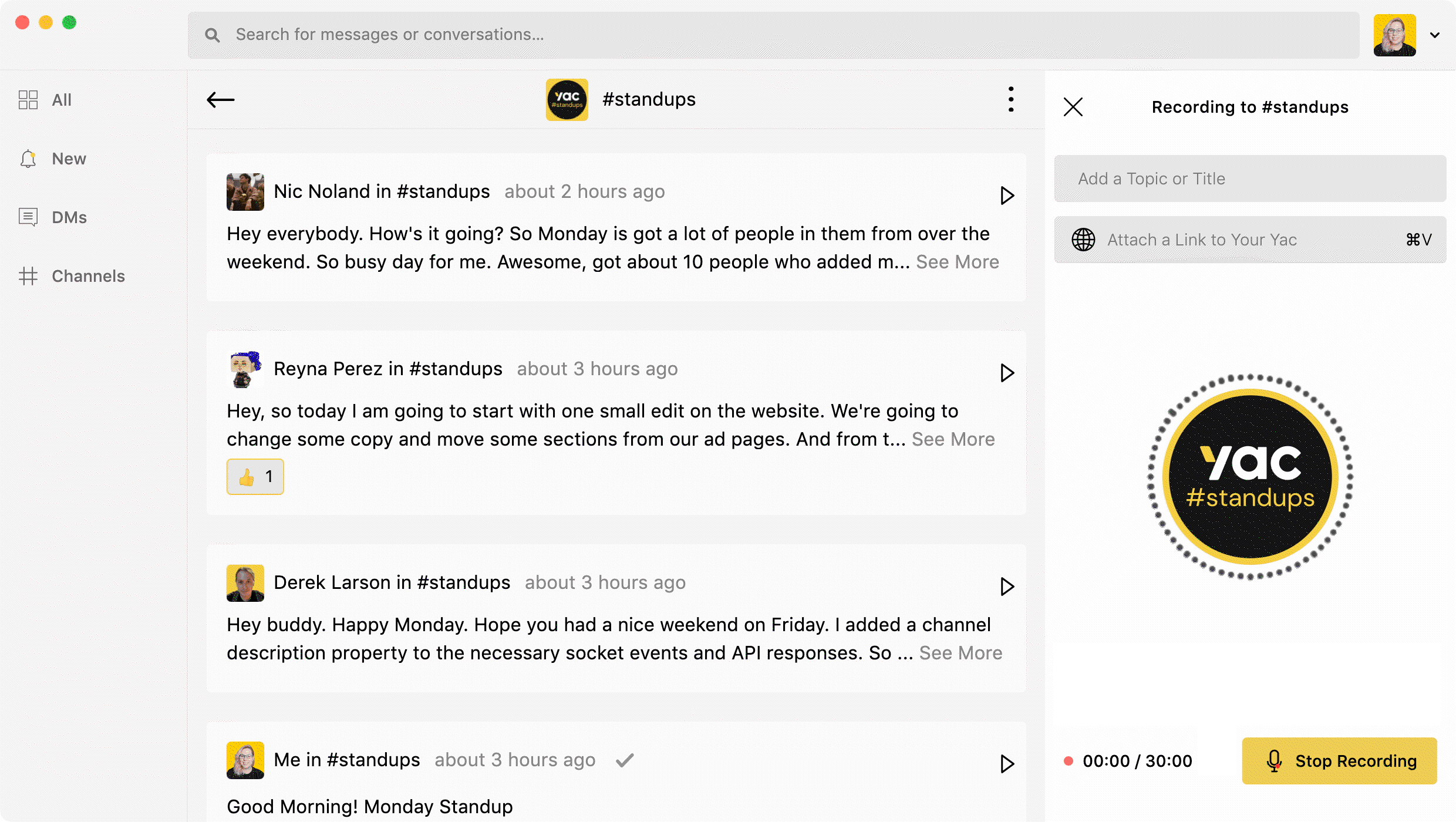 Sending a voice message in the yac app.