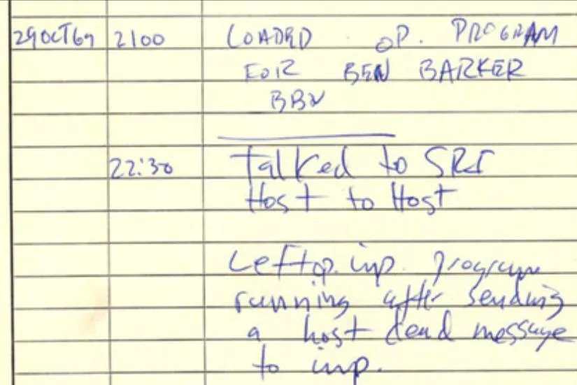 Charles Kline notes on his first message over ARPANET