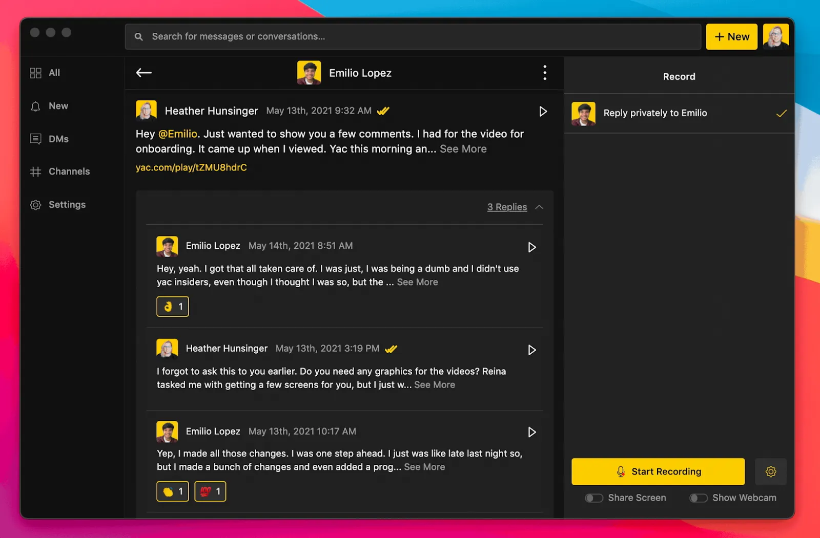 Yac messaging example