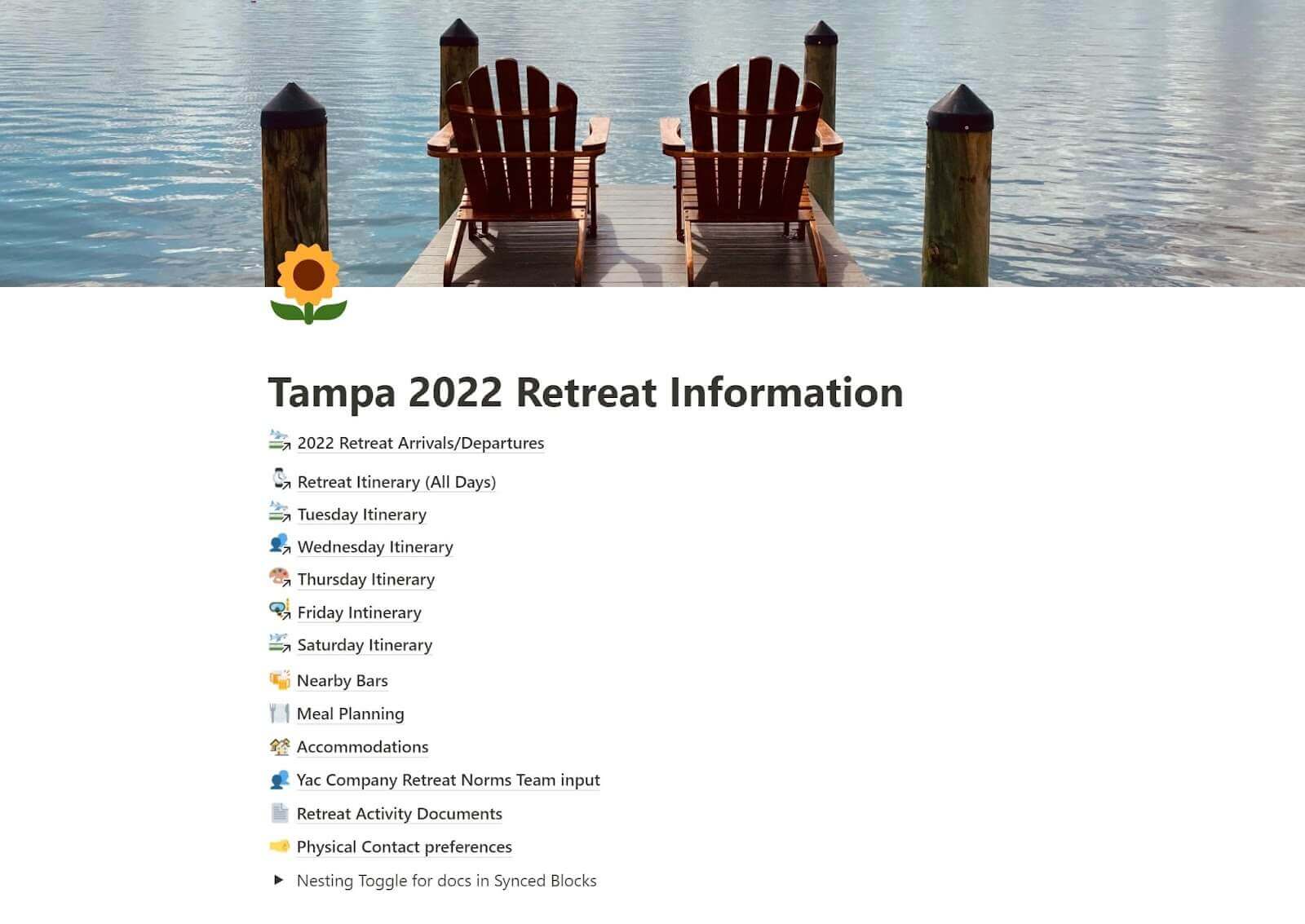 Notion page for Yac 2022 Retreat overview