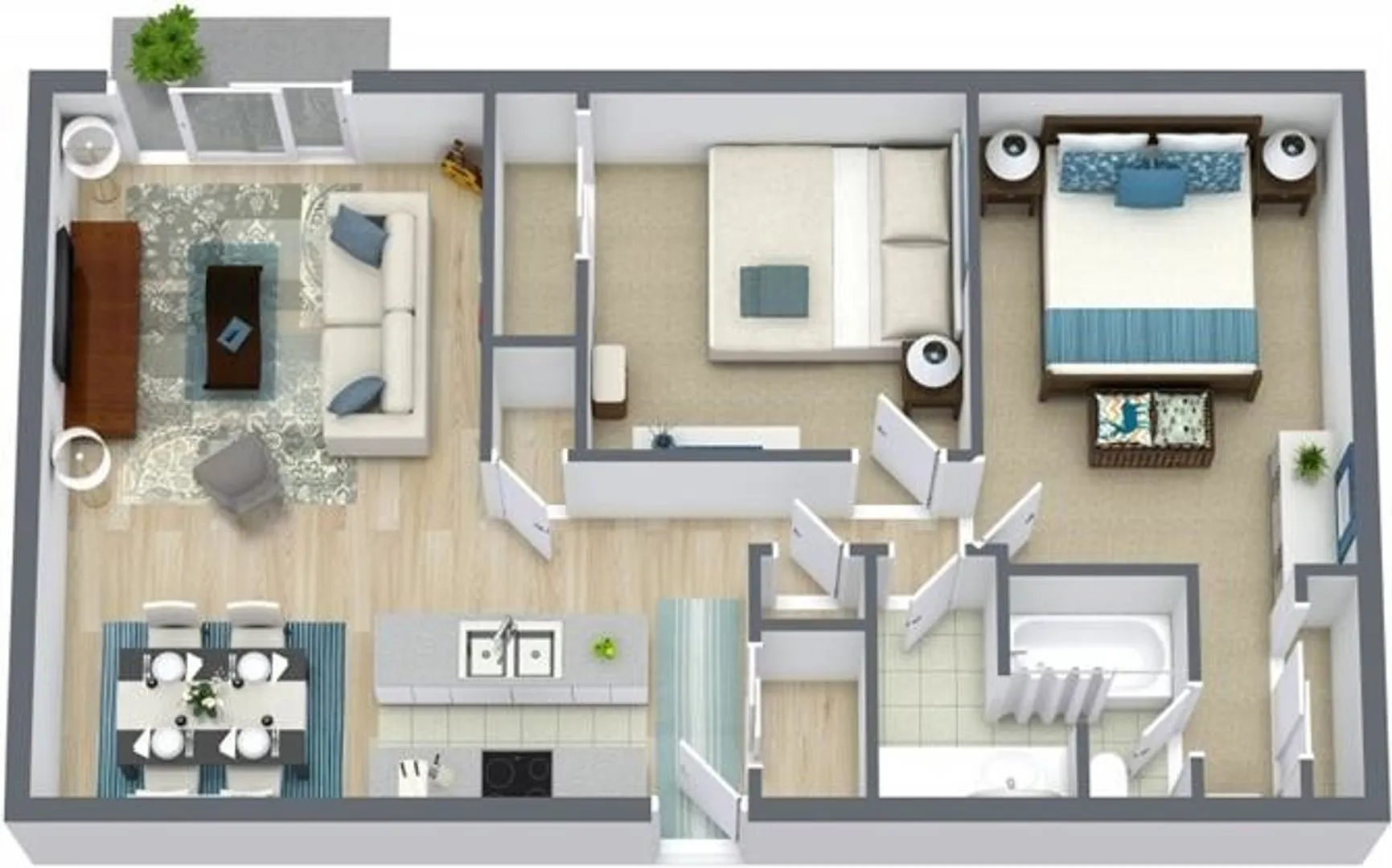 2 bed | 1.5 bath floor plan layout