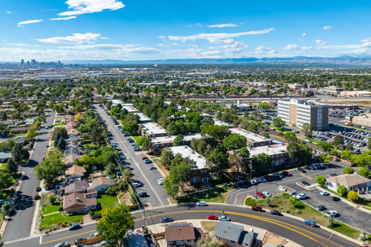 Aerial view of boulder crossroads and surrounding area