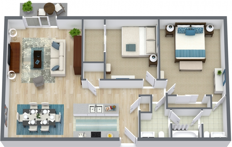 2 bed | 1.5 bath floor plan layout
