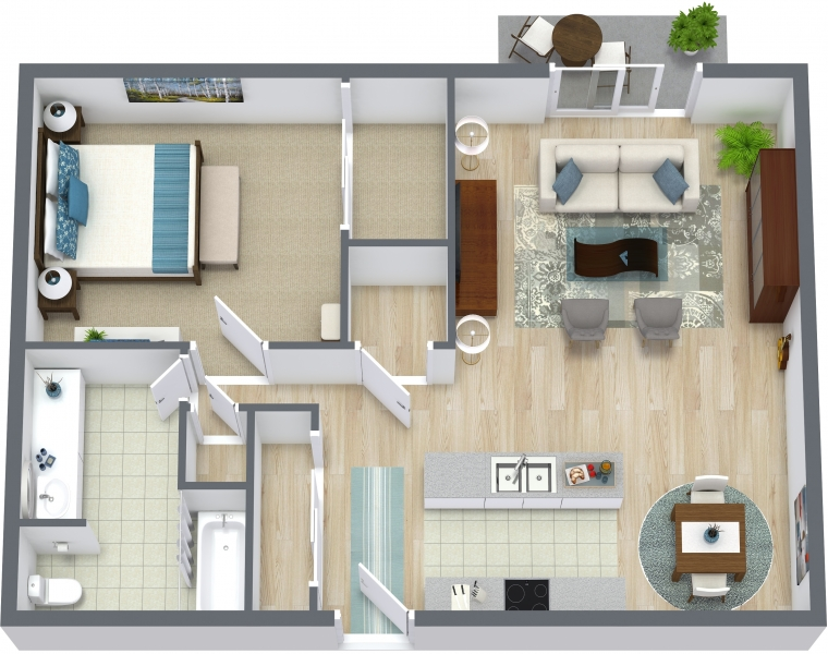 1 bed | 1 bath floor plan layout