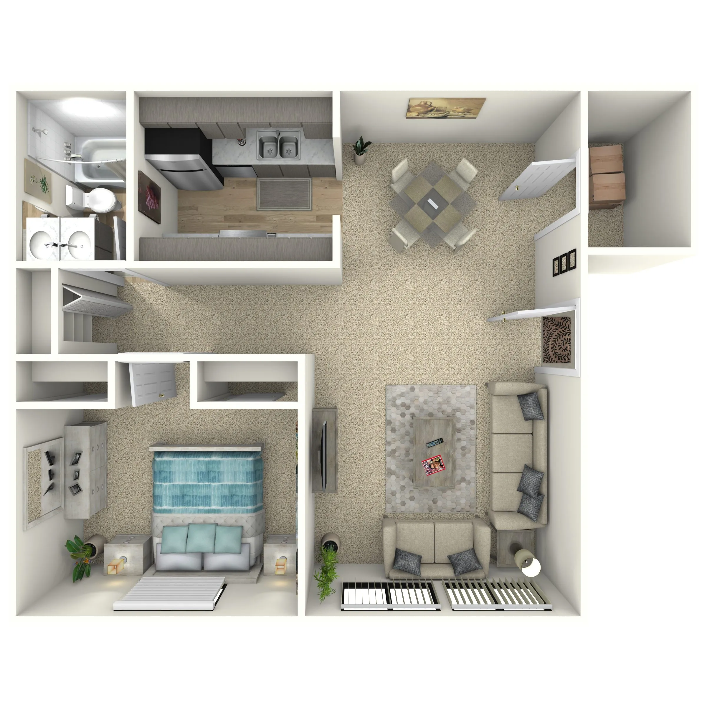 1-BED, 1-BATH floor plan layout