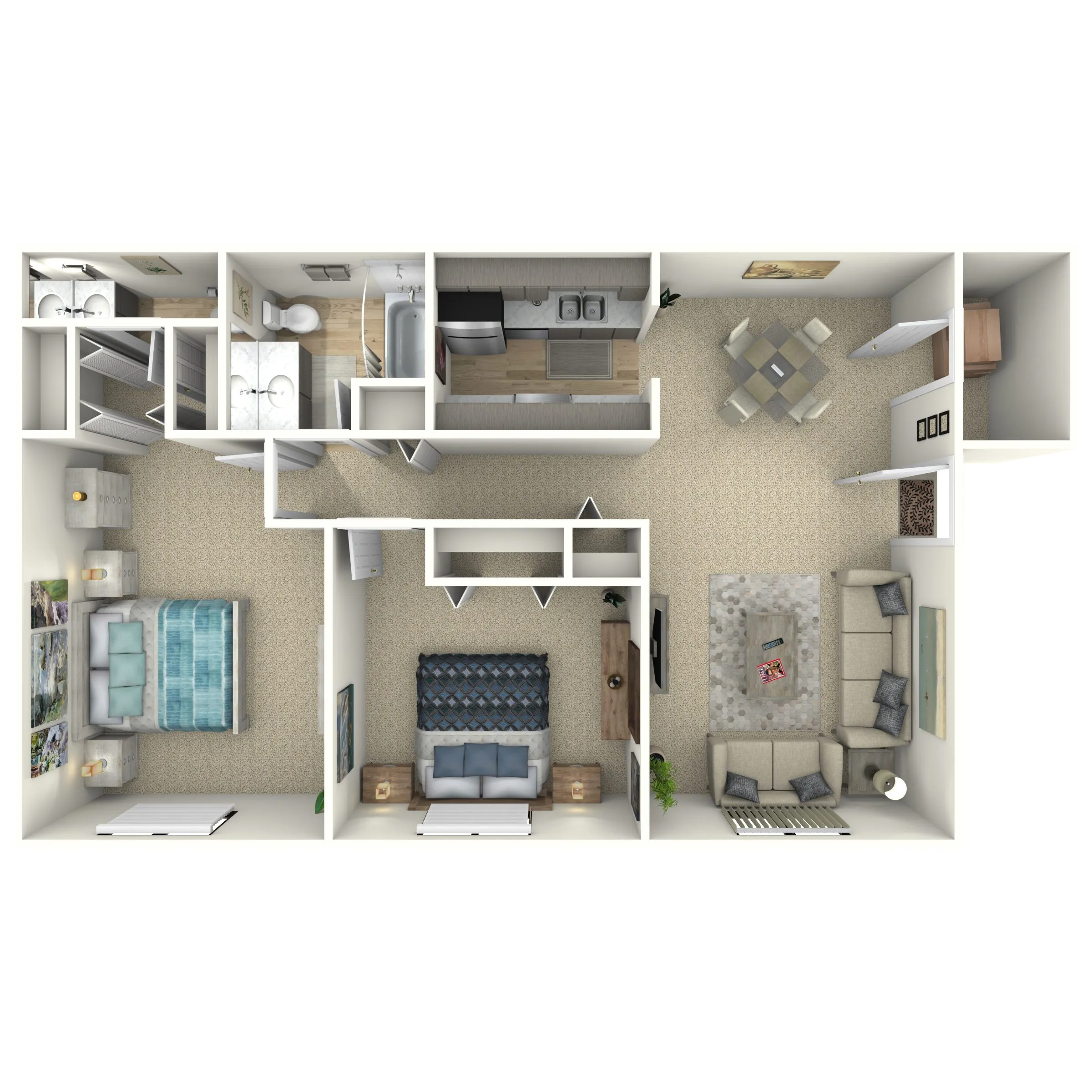 2-bed, 2-bath floor plan layout