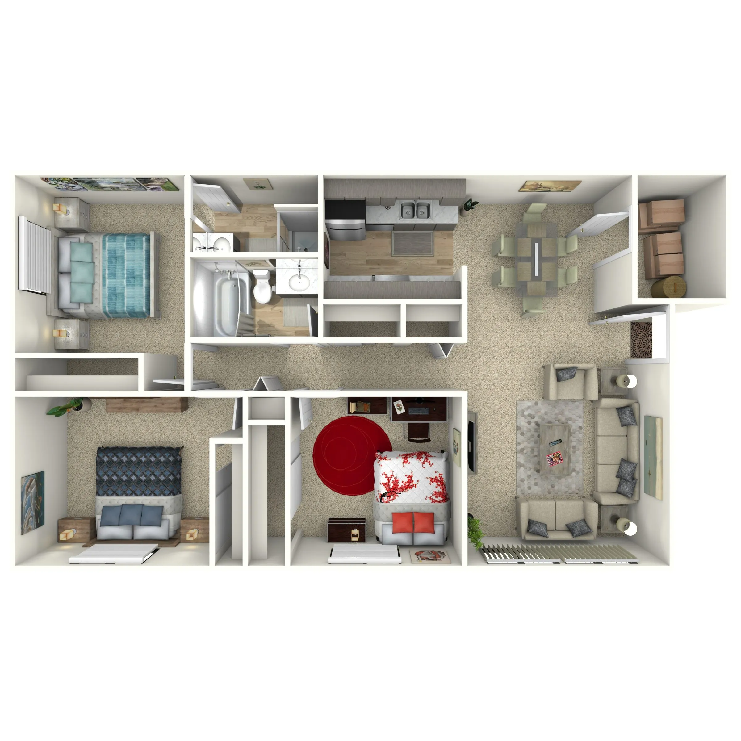 3-Bed, 2-Bath Floor Plan Layout