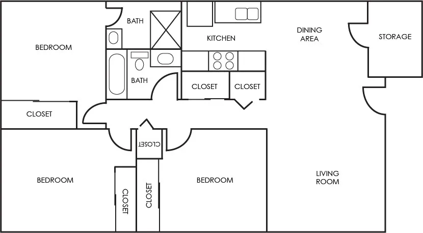 3-Bed, 2-Bath Floor Plan Layout