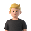 3D illustration of a young person with blonde hair wearing a black shirt, smiling.