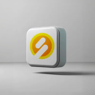 Ícone quadrado branco com bordas arredondadas e símbolo amarelo e laranja no centro em fundo cinza.