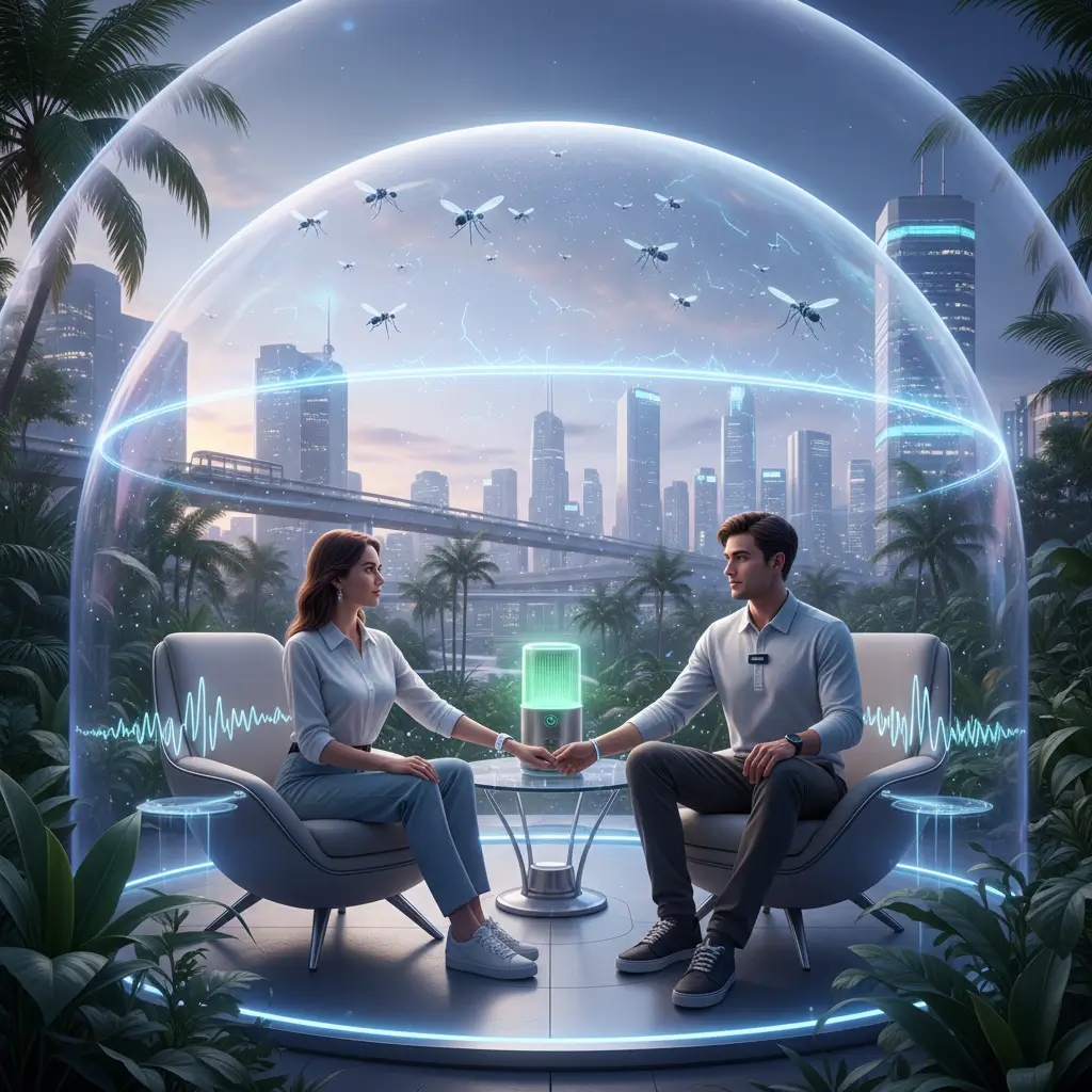 Gros plan sur un piège à moustiques haute technologie de nouvelle génération dans un jardin moderne