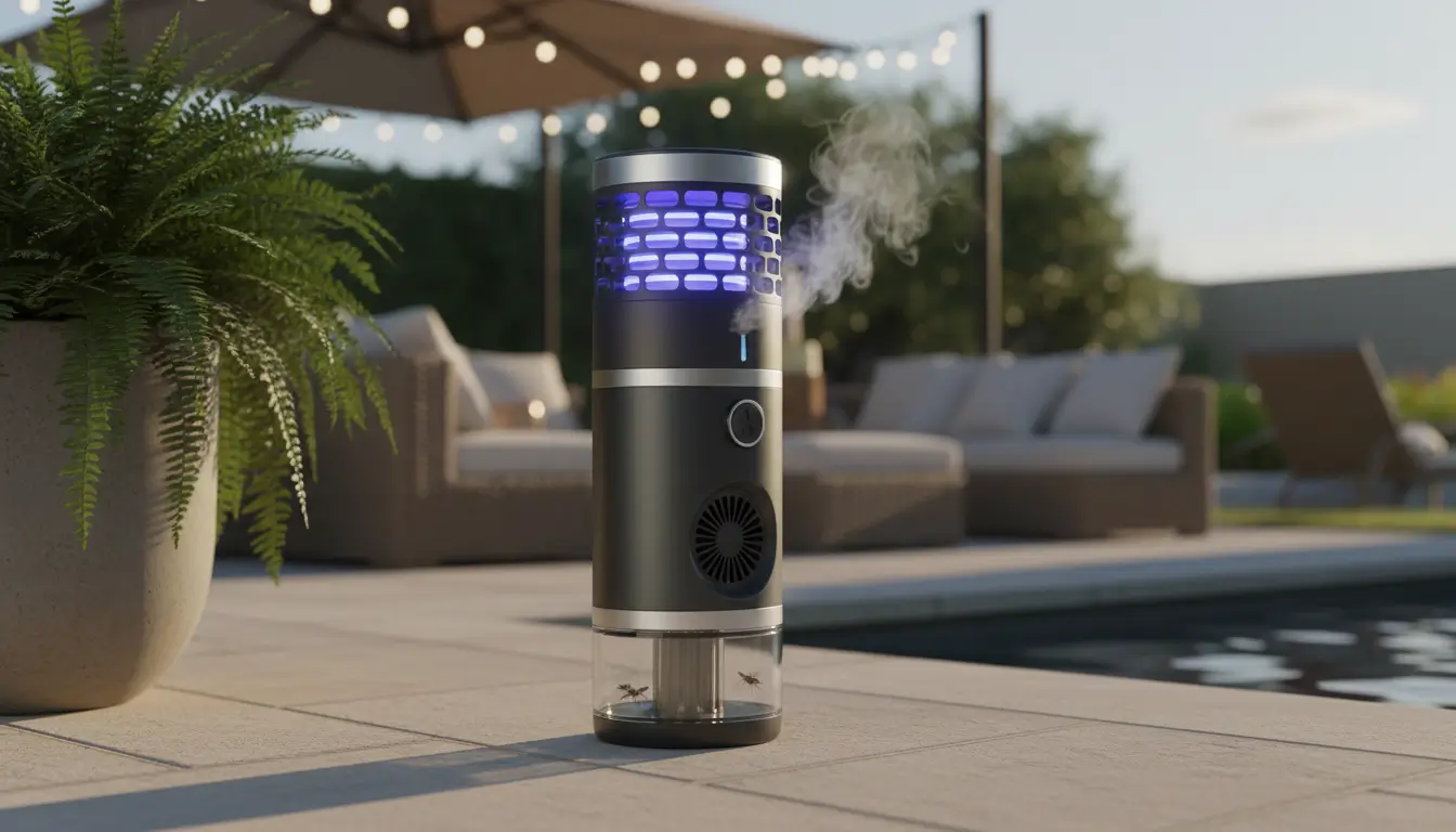 Piège anti-moustique installé sur terrasse 