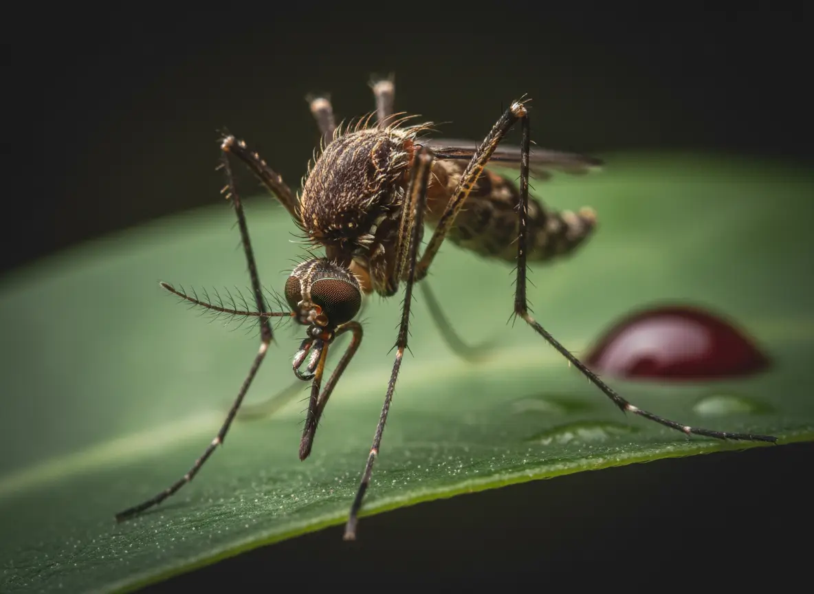 moustique posé sur une feuille verte