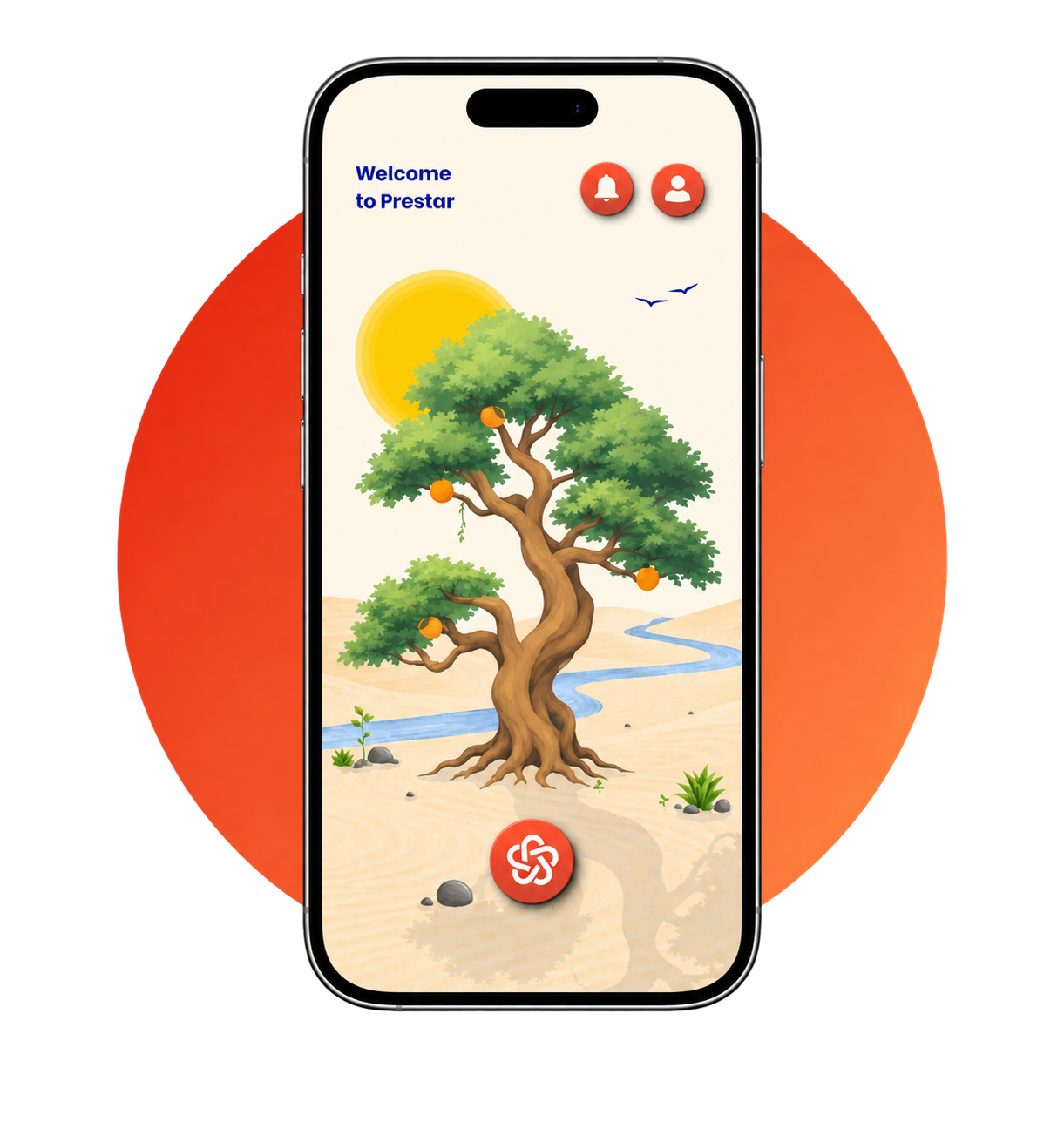 Prestar learning app showing a growing tree