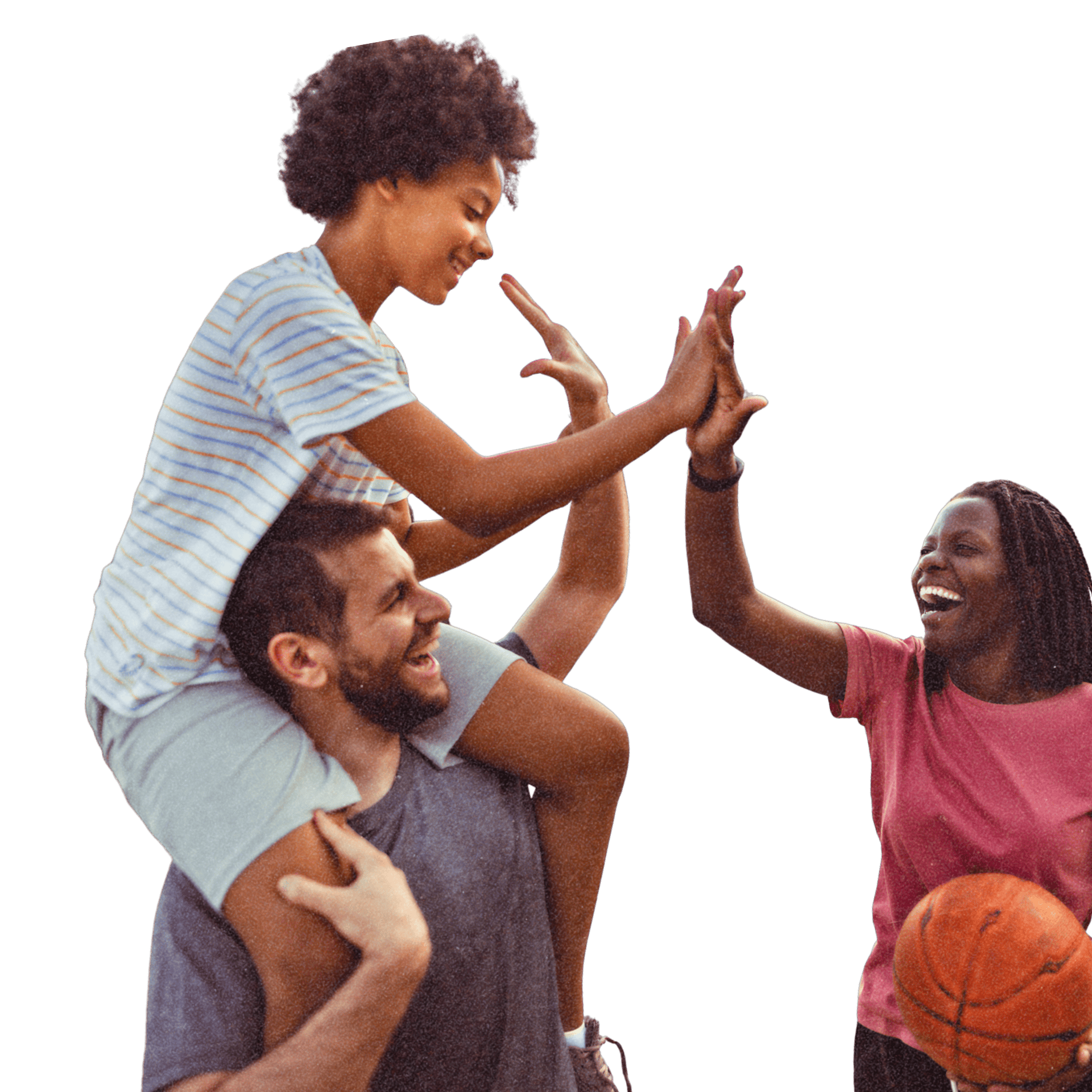 A mother embracing her two young daughters sitting on the open trunk of a green vintage car while the girls eat sandwiches.