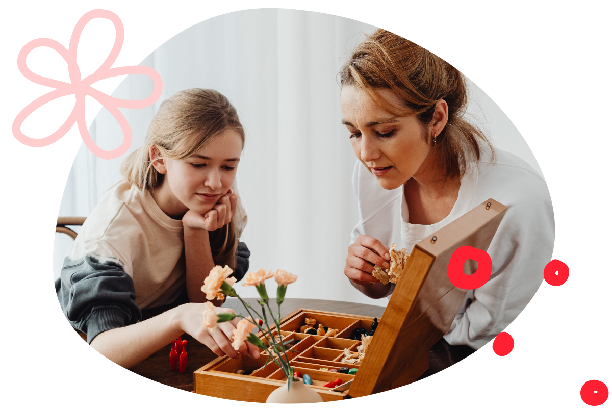 Mother and daughter doing an activity together