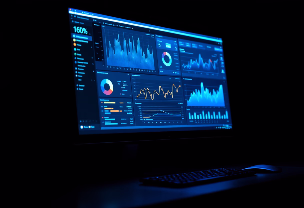 image of computer screens with data dashboards
