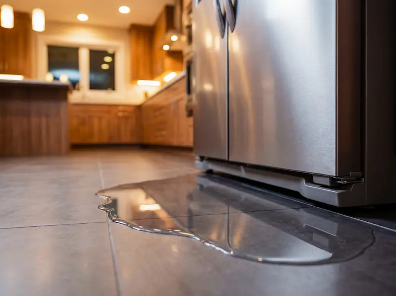 Refrigerator leaking water onto kitchen floor