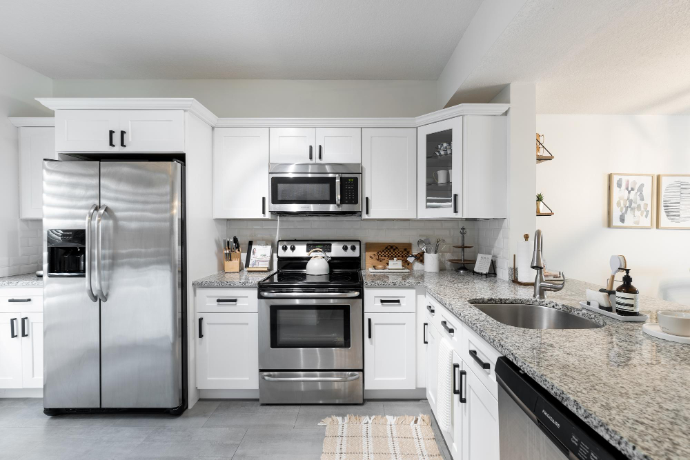 Modern kitchen in Chino Hills CA with stainless steel appliances