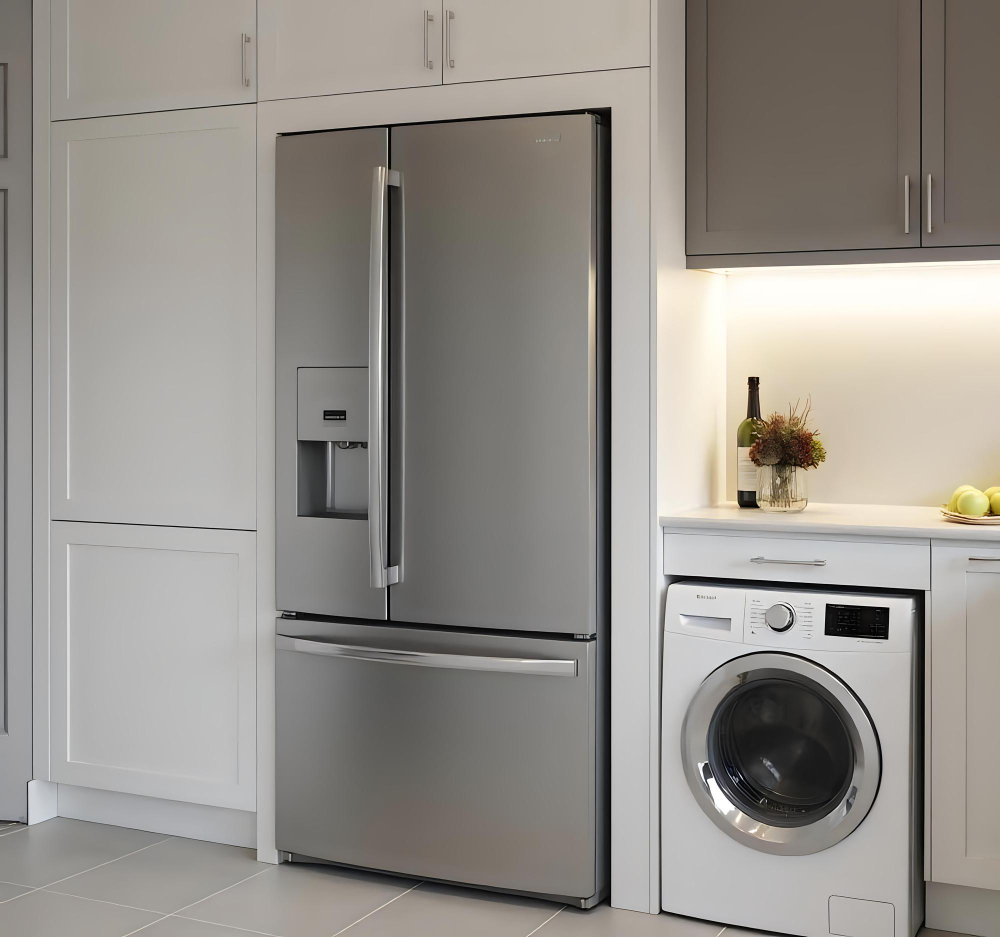 samsung refrigerator and washer in a residential kitchen