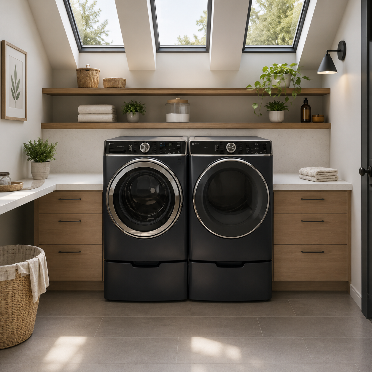 GE washer and dryer in residential laundry