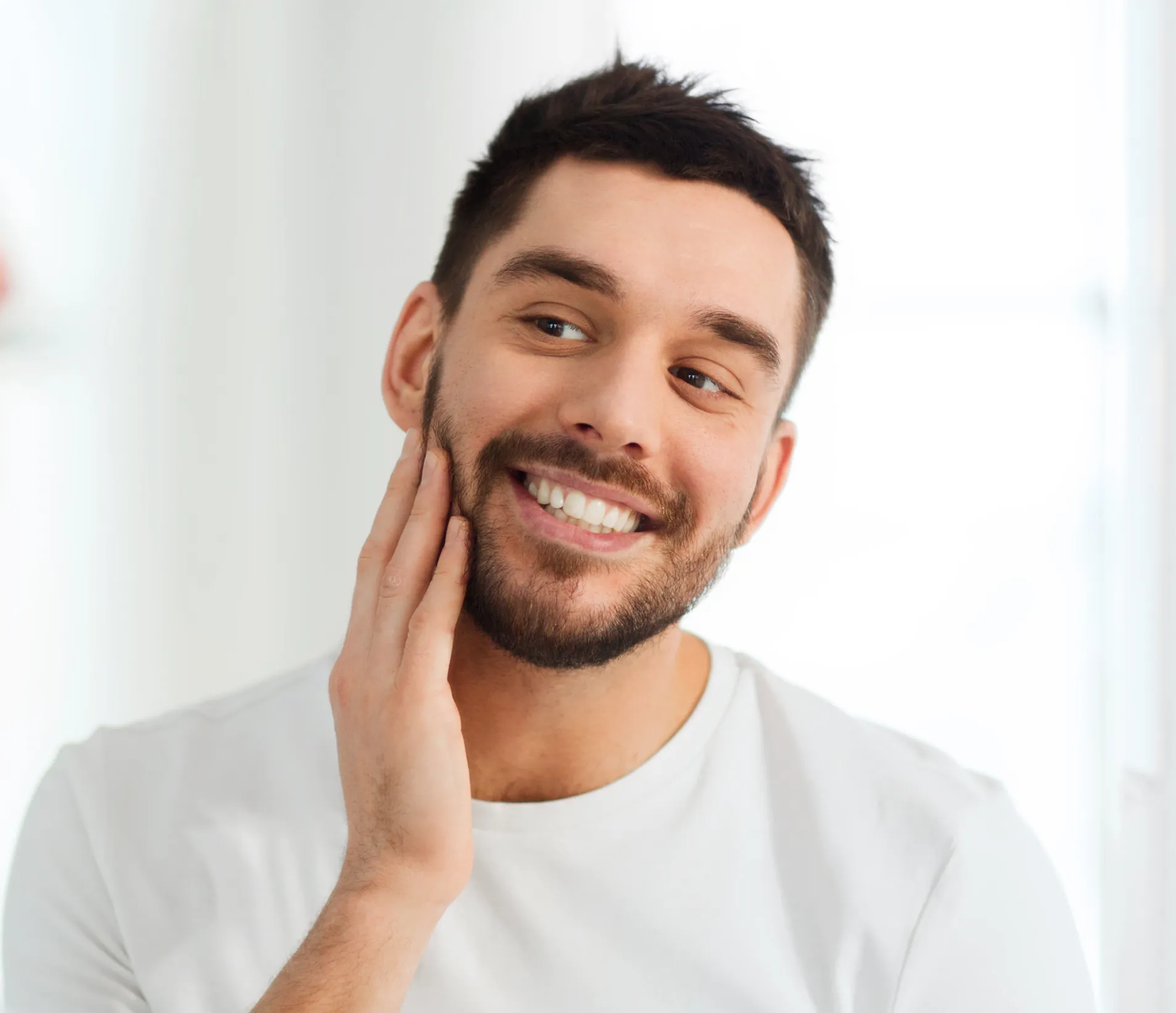 Men touching his chin