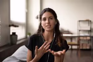 Female influencer speaking on hotel events for influencers
