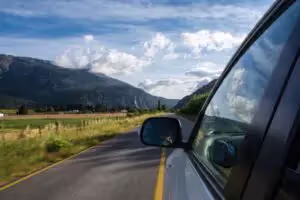 Car driving in mountain landscape