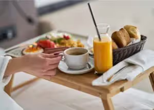 Breakfast laid out on table