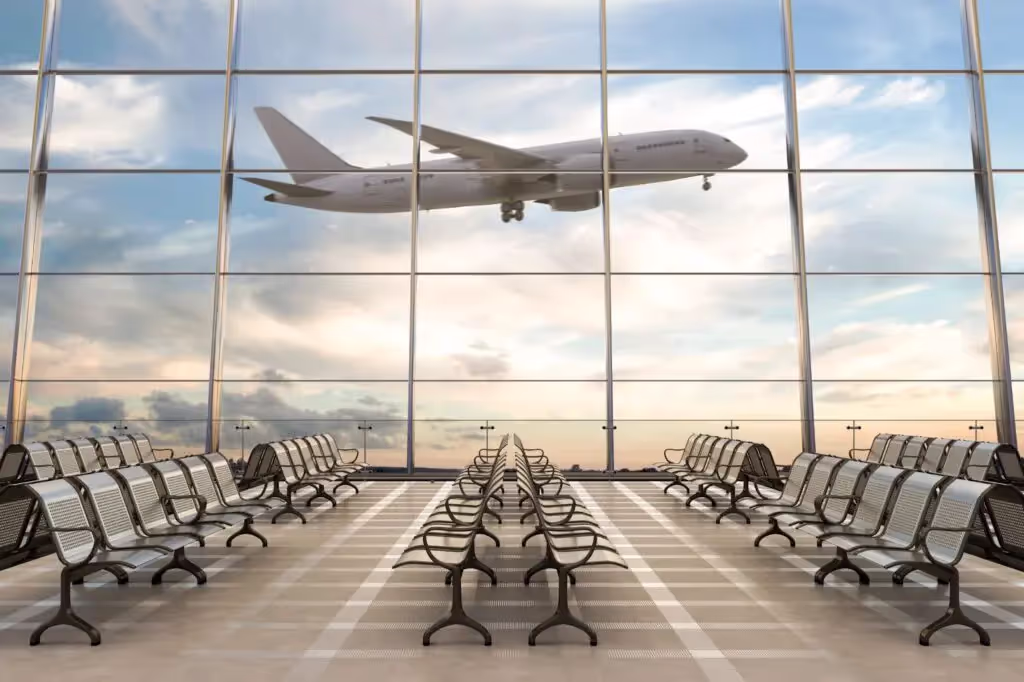 Plane taking off from an aviation conference