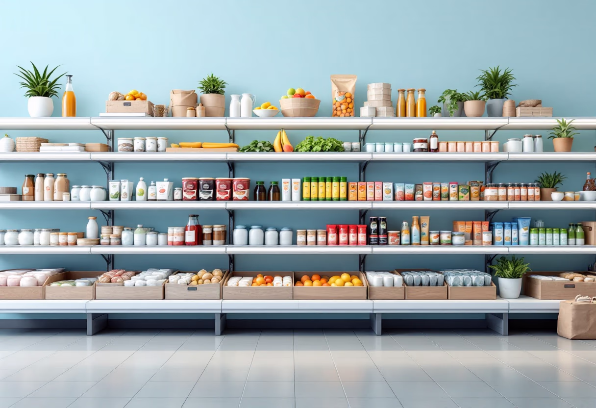 image of packaged goods shelf (for a grocery store)