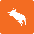 White silhouette of a bull jumping on an orange background. Bullhorn ATS logo.