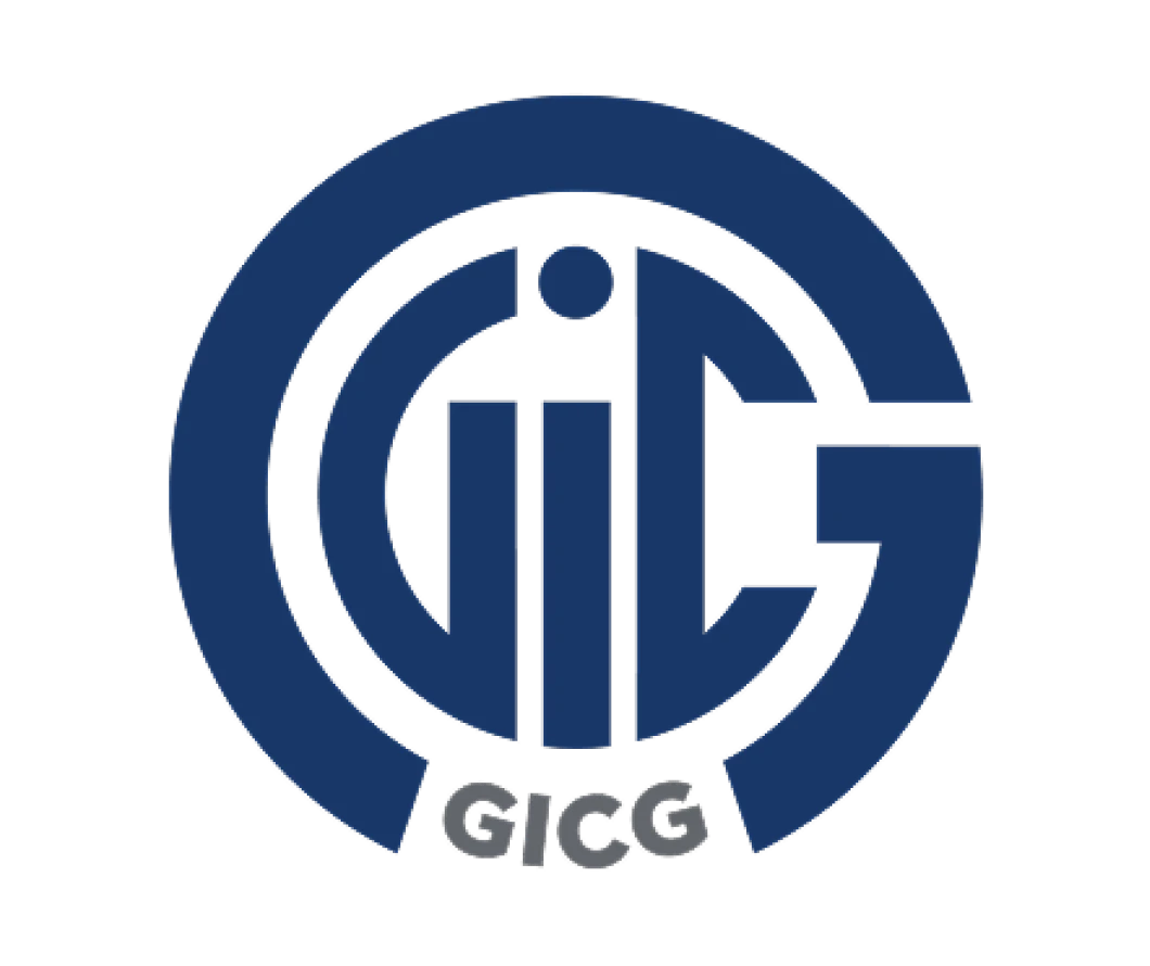 ISO logo with stylized letters GICG in blue and gray.