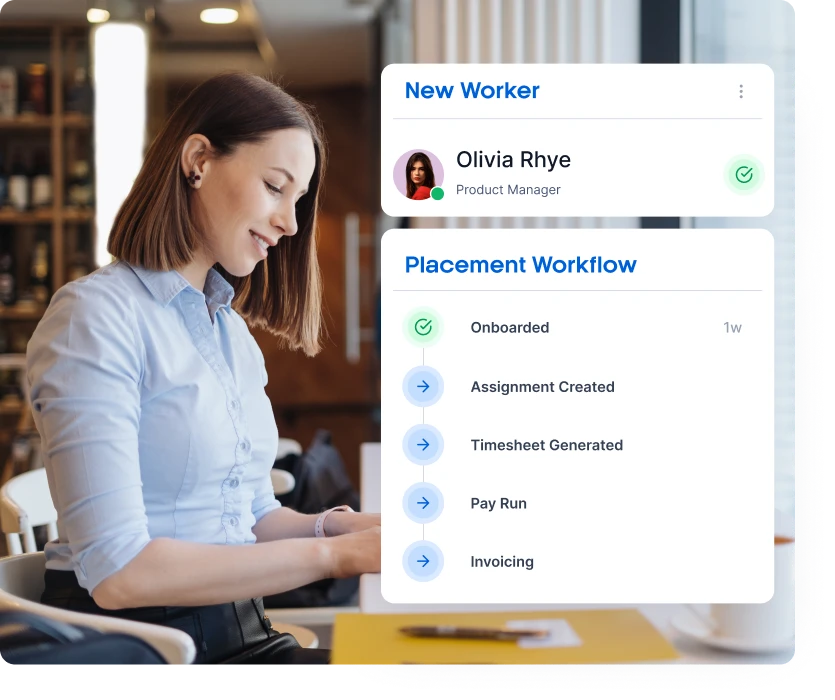 Placement data flowing from ATS through onboarding, pay and bill with Xemplo