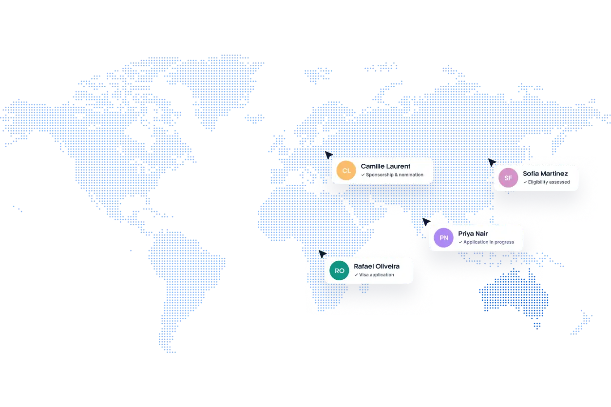 Xemplo work rights dashboard showing an expired work visa and renewal action