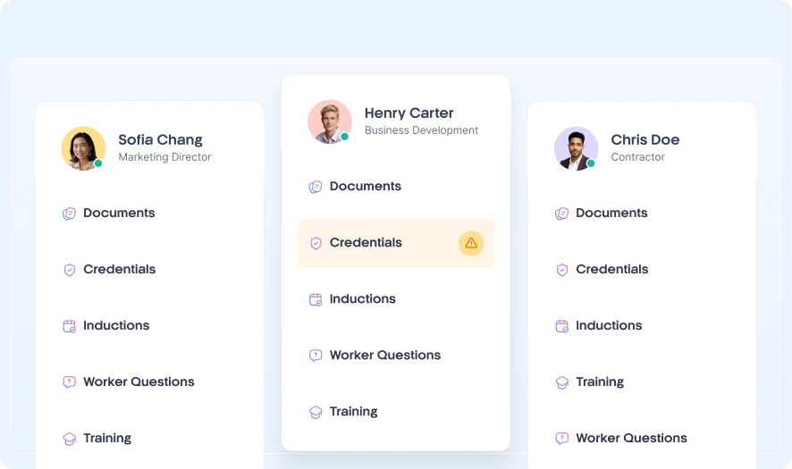 Centralised contractor records in Xemplo showing documents, credentials and training