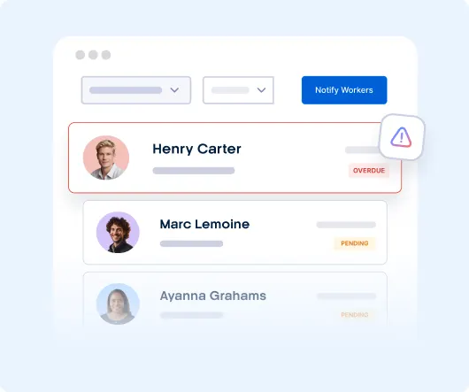 Xemplo compliance dashboard showing worker credentials and expiry status