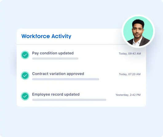 Xemplo audit trail showing workforce changes, approvals and employee records